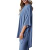 imagePRETTYGARDEN Womens 2 Piece Outfits Casual Short Sleeve Pullover Tops and Wide Leg Pants Lounge Sets TracksuitsGrey Blue