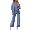 imagePRETTYGARDEN Womens 2 Piece Outfits Casual Short Sleeve Pullover Tops and Wide Leg Pants Lounge Sets TracksuitsGrey Blue