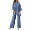 imagePRETTYGARDEN Womens 2 Piece Outfits Casual Short Sleeve Pullover Tops and Wide Leg Pants Lounge Sets TracksuitsGrey Blue
