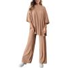 imagePRETTYGARDEN Womens 2 Piece Outfits Casual Short Sleeve Pullover Tops and Wide Leg Pants Lounge Sets TracksuitsKhaki