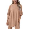 imagePRETTYGARDEN Womens 2 Piece Outfits Casual Short Sleeve Pullover Tops and Wide Leg Pants Lounge Sets TracksuitsKhaki