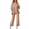 imagePRETTYGARDEN Womens 2 Piece Outfits Casual Short Sleeve Pullover Tops and Wide Leg Pants Lounge Sets TracksuitsKhaki