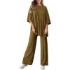imagePRETTYGARDEN Womens 2 Piece Outfits Casual Short Sleeve Pullover Tops and Wide Leg Pants Lounge Sets TracksuitsLight Army Green