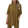 imagePRETTYGARDEN Womens 2 Piece Outfits Casual Short Sleeve Pullover Tops and Wide Leg Pants Lounge Sets TracksuitsLight Army Green