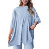 imagePRETTYGARDEN Womens 2 Piece Outfits Casual Short Sleeve Pullover Tops and Wide Leg Pants Lounge Sets TracksuitsLight Blue