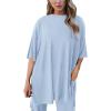imagePRETTYGARDEN Womens 2 Piece Outfits Casual Short Sleeve Pullover Tops and Wide Leg Pants Lounge Sets TracksuitsLight Blue