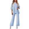 imagePRETTYGARDEN Womens 2 Piece Outfits Casual Short Sleeve Pullover Tops and Wide Leg Pants Lounge Sets TracksuitsLight Blue