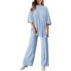 imagePRETTYGARDEN Womens 2 Piece Outfits Casual Short Sleeve Pullover Tops and Wide Leg Pants Lounge Sets TracksuitsLight Blue