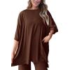 imagePRETTYGARDEN Womens 2 Piece Outfits Casual Short Sleeve Pullover Tops and Wide Leg Pants Lounge Sets TracksuitsLight Coffee
