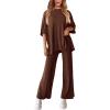 imagePRETTYGARDEN Womens 2 Piece Outfits Casual Short Sleeve Pullover Tops and Wide Leg Pants Lounge Sets TracksuitsLight Coffee