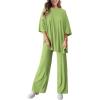 imagePRETTYGARDEN Womens 2 Piece Outfits Casual Short Sleeve Pullover Tops and Wide Leg Pants Lounge Sets TracksuitsLight Green