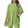 imagePRETTYGARDEN Womens 2 Piece Outfits Casual Short Sleeve Pullover Tops and Wide Leg Pants Lounge Sets TracksuitsLight Green