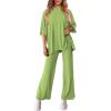 imagePRETTYGARDEN Womens 2 Piece Outfits Casual Short Sleeve Pullover Tops and Wide Leg Pants Lounge Sets TracksuitsLight Green