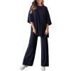 imagePRETTYGARDEN Womens 2 Piece Outfits Casual Short Sleeve Pullover Tops and Wide Leg Pants Lounge Sets TracksuitsNavy