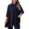 imagePRETTYGARDEN Womens 2 Piece Outfits Casual Short Sleeve Pullover Tops and Wide Leg Pants Lounge Sets TracksuitsNavy