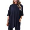 imagePRETTYGARDEN Womens 2 Piece Outfits Casual Short Sleeve Pullover Tops and Wide Leg Pants Lounge Sets TracksuitsNavy