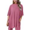 imagePRETTYGARDEN Womens 2 Piece Outfits Casual Short Sleeve Pullover Tops and Wide Leg Pants Lounge Sets TracksuitsPink