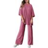 imagePRETTYGARDEN Womens 2 Piece Outfits Casual Short Sleeve Pullover Tops and Wide Leg Pants Lounge Sets TracksuitsPink