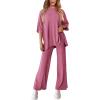 imagePRETTYGARDEN Womens 2 Piece Outfits Casual Short Sleeve Pullover Tops and Wide Leg Pants Lounge Sets TracksuitsPink