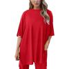 imagePRETTYGARDEN Womens 2 Piece Outfits Casual Short Sleeve Pullover Tops and Wide Leg Pants Lounge Sets TracksuitsRed