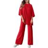 imagePRETTYGARDEN Womens 2 Piece Outfits Casual Short Sleeve Pullover Tops and Wide Leg Pants Lounge Sets TracksuitsRed
