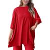 imagePRETTYGARDEN Womens 2 Piece Outfits Casual Short Sleeve Pullover Tops and Wide Leg Pants Lounge Sets TracksuitsRed