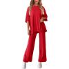imagePRETTYGARDEN Womens 2 Piece Outfits Casual Short Sleeve Pullover Tops and Wide Leg Pants Lounge Sets TracksuitsRed