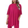 imagePRETTYGARDEN Womens 2 Piece Outfits Casual Short Sleeve Pullover Tops and Wide Leg Pants Lounge Sets TracksuitsRose Red