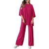 imagePRETTYGARDEN Womens 2 Piece Outfits Casual Short Sleeve Pullover Tops and Wide Leg Pants Lounge Sets TracksuitsRose Red