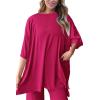 imagePRETTYGARDEN Womens 2 Piece Outfits Casual Short Sleeve Pullover Tops and Wide Leg Pants Lounge Sets TracksuitsRose Red