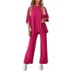 imagePRETTYGARDEN Womens 2 Piece Outfits Casual Short Sleeve Pullover Tops and Wide Leg Pants Lounge Sets TracksuitsRose Red