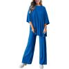 imagePRETTYGARDEN Womens 2 Piece Outfits Casual Short Sleeve Pullover Tops and Wide Leg Pants Lounge Sets TracksuitsRoyal Blue