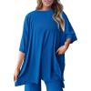 imagePRETTYGARDEN Womens 2 Piece Outfits Casual Short Sleeve Pullover Tops and Wide Leg Pants Lounge Sets TracksuitsRoyal Blue