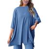 imagePRETTYGARDEN Womens 2 Piece Outfits Casual Short Sleeve Pullover Tops and Wide Leg Pants Lounge Sets TracksuitsSky Blue