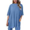 imagePRETTYGARDEN Womens 2 Piece Outfits Casual Short Sleeve Pullover Tops and Wide Leg Pants Lounge Sets TracksuitsSky Blue