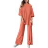 imagePRETTYGARDEN Womens 2 Piece Outfits Casual Short Sleeve Pullover Tops and Wide Leg Pants Lounge Sets TracksuitsWatermelon Red