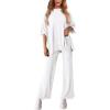imagePRETTYGARDEN Womens 2 Piece Outfits Casual Short Sleeve Pullover Tops and Wide Leg Pants Lounge Sets TracksuitsWhite