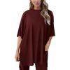 imagePRETTYGARDEN Womens 2 Piece Outfits Casual Short Sleeve Pullover Tops and Wide Leg Pants Lounge Sets TracksuitsWine Red