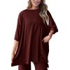 imagePRETTYGARDEN Womens 2 Piece Outfits Casual Short Sleeve Pullover Tops and Wide Leg Pants Lounge Sets TracksuitsWine Red