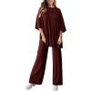 imagePRETTYGARDEN Womens 2 Piece Outfits Casual Short Sleeve Pullover Tops and Wide Leg Pants Lounge Sets TracksuitsWine Red