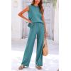 imagePRETTYGARDEN Womens 2 Piece Outfits Knit Loungewear High Low Pullover Tops and Wide Leg Pants Casual Sweater Sets TracksuitsLake Blue