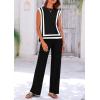 imagePRETTYGARDEN Womens 2 Piece Outfits Knit Loungewear High Low Pullover Tops and Wide Leg Pants Casual Sweater Sets TracksuitsStriped Black White
