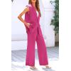 imagePRETTYGARDEN Womens 2 Piece Outfits Sleeveless Suit Vest and Wide Leg Pants Business Casual Blazer SetsRose Red