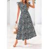 imagePRETTYGARDEN Womens 2025 Summer Floral Midi Dress Cap Sleeve V Neck Ruffle Long Flowy Boho Casual Beach Vacation DressesFloral Black Blue