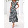 imagePRETTYGARDEN Womens 2025 Summer Floral Midi Dress Cap Sleeve V Neck Ruffle Long Flowy Boho Casual Beach Vacation DressesFloral Black Blue