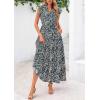 imagePRETTYGARDEN Womens 2025 Summer Floral Midi Dress Cap Sleeve V Neck Ruffle Long Flowy Boho Casual Beach Vacation DressesFloral Black Blue