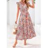 imagePRETTYGARDEN Womens 2025 Summer Floral Midi Dress Cap Sleeve V Neck Ruffle Long Flowy Boho Casual Beach Vacation DressesFloral Blue Orange