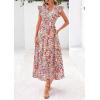 imagePRETTYGARDEN Womens 2025 Summer Floral Midi Dress Cap Sleeve V Neck Ruffle Long Flowy Boho Casual Beach Vacation DressesFloral Blue Orange