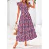 imagePRETTYGARDEN Womens 2025 Summer Floral Midi Dress Cap Sleeve V Neck Ruffle Long Flowy Boho Casual Beach Vacation DressesFloral Navy Red