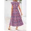 imagePRETTYGARDEN Womens 2025 Summer Floral Midi Dress Cap Sleeve V Neck Ruffle Long Flowy Boho Casual Beach Vacation DressesFloral Navy Red